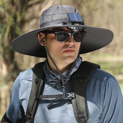 🔥Father's Day Sale 49% OFF - Wide Brim Solar Fan Outdoor Fishing Hat-Solar & USB Charging