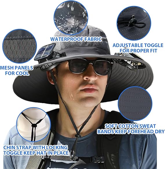 🔥Father's Day Sale 49% OFF - Wide Brim Solar Fan Outdoor Fishing Hat-Solar & USB Charging
