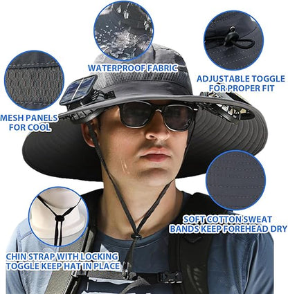 🔥Father's Day Sale 49% OFF - Wide Brim Solar Fan Outdoor Fishing Hat-Solar & USB Charging