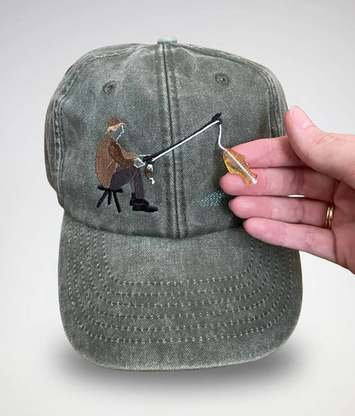 Embroidered Fisherman Hat with Pull-Up Glass Fish