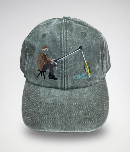 Embroidered Fisherman Hat with Pull-Up Glass Fish