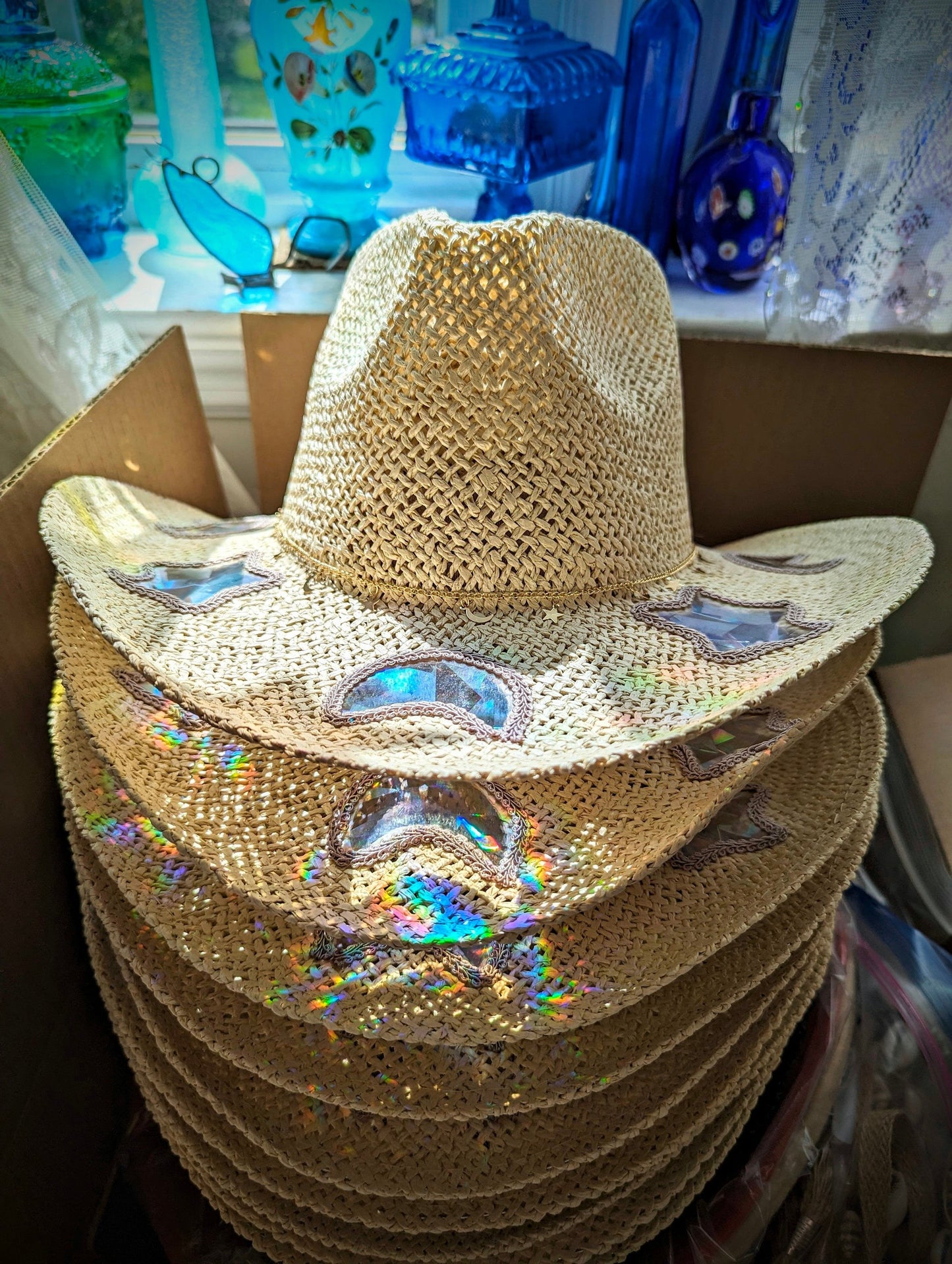 🏆Flash Sale⚡ 50K+ SOLD! Almost Gone-💥🔥Suncatcher Cowgirl Straw Prism Hat