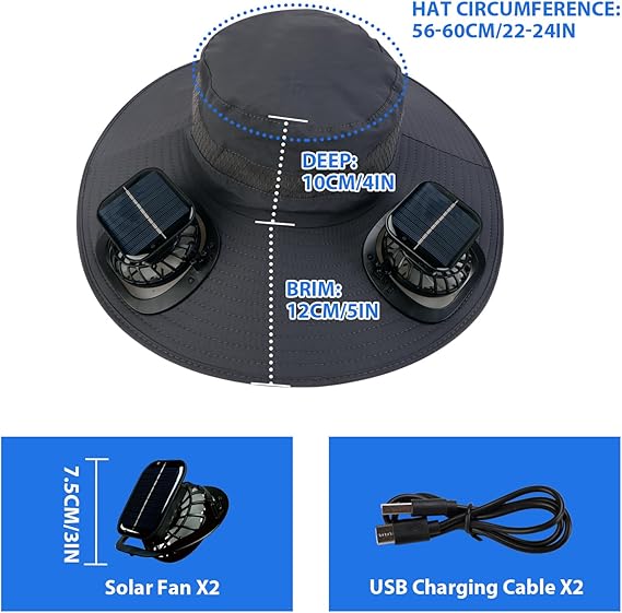 🔥Father's Day Sale 49% OFF - Wide Brim Solar Fan Outdoor Fishing Hat-Solar & USB Charging