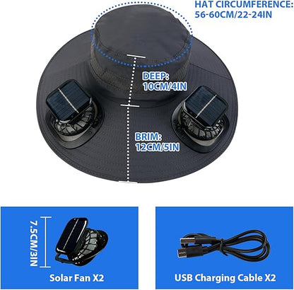 🔥Father's Day Sale 49% OFF - Wide Brim Solar Fan Outdoor Fishing Hat-Solar & USB Charging