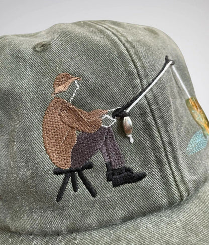 Embroidered Fisherman Hat with Pull-Up Glass Fish