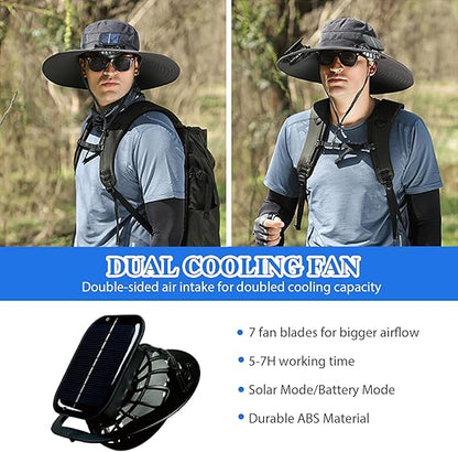 🔥Father's Day Sale 49% OFF - Wide Brim Solar Fan Outdoor Fishing Hat-Solar & USB Charging
